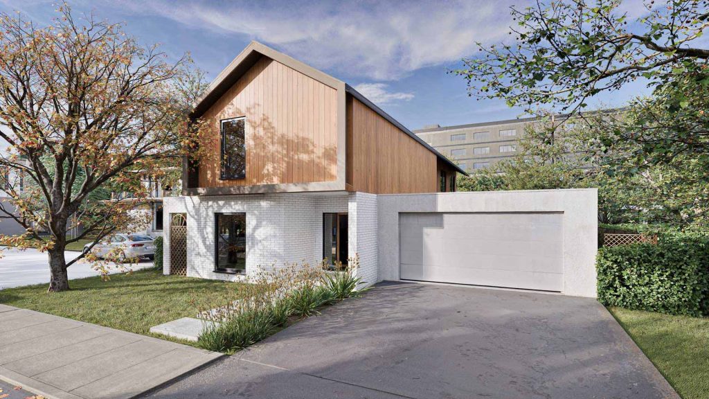 A modern house featuring a garage and a paved driveway | Featured image of the Passive Houses Australia page